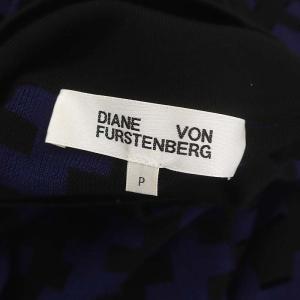 DIANE von FURSTENBERG ワンピース ロング丈 ミモレ丈 長袖 ハイネック ニット セーター プルオーバー ウール P XS 黒 ブラック 青 ブルー