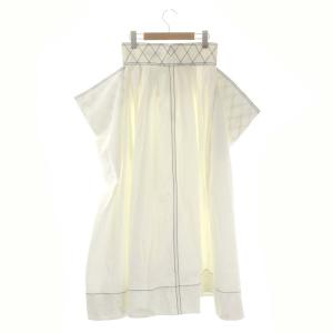 TORY BURCH コットン変形ロングスカート マキシ フレア ステッチ タック 2 オフホワイト 黒 ブラック