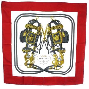 スカーフ カレ90 BRIDES de GALA 式典用馬勒 シルク 白 ホワイト 赤 レッド