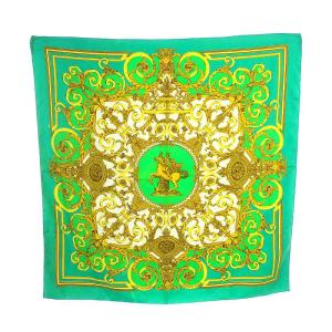 LES TUILERIES チュイルリー公園 カレ90 スカーフ 絹 シルク ゴールド色 緑 グリーン OH