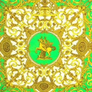 LES TUILERIES チュイルリー公園 カレ90 スカーフ 絹 シルク ゴールド  