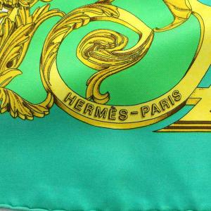 HERMES LES TUILERIES チュイルリー公園 カレ90 スカーフ 絹 シルク ゴールド色 緑 グリーン OH