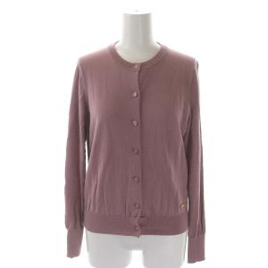 ノーカラーカーディガン 長袖 ウール 38 スモークパープル