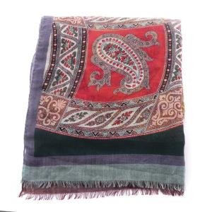 ETRO ストール カシミヤ ペイズリー柄 総柄 フリンジ パープル マルチカラー