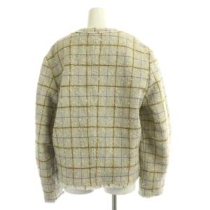 ISABEL MARANT ETOILE ツイード ノーカラー ジャケット 中綿 ウール チェック 36 キナリ ライトグレー