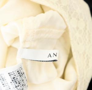 ANAYI レース 切替 ノースリーブ ワンピース 膝丈 ベルト付き 34 アイボリー 紺 ネイビー