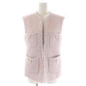 23SS ファンシーツィード4ポケットジレ パールボタン フリンジ 34 ピンク