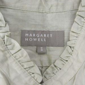 MARGARET HOWELL フリルカラーブラウス シャツ 七分袖 2 ライトグレー
