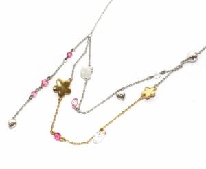 SWAROVSKI ハローキティ キティちゃん ネックレス ペンダント フラワーモチーフ ハート ラインストーン クリスタル シルバー ピンク