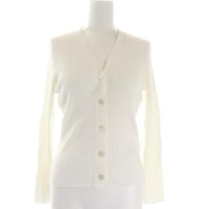 22SS コットンシルクランダムリブVネックカーディガン ニット 36 白 ホワイト