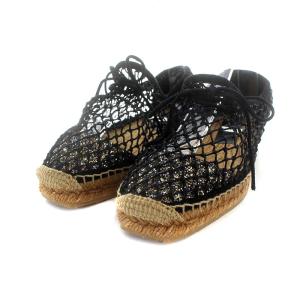 フラットシューズ エスパドリーユ 編み 35 22cm 黒 ブラック