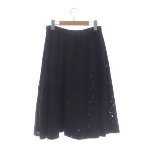 René 21年 カットワークスカート ミモレ丈 ロング ウール 36 紺 ネイビー