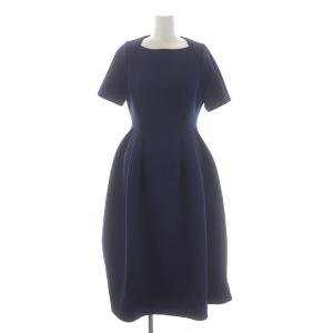 22SS スクエアネックポンチワンピース ロング ミモレ 半袖 36 紺 ネイビー
