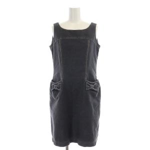 リボン デニムワンピース ひざ丈 ノースリーブ 36 チャコール