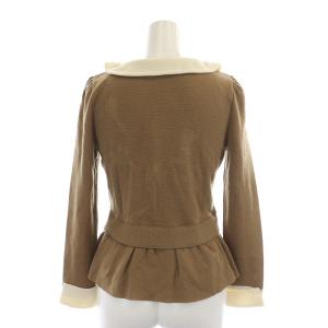 M'S GRACY リボン 襟付き ジップアップカーディガン ニット 長袖 38 ライトブラウン アイボリー