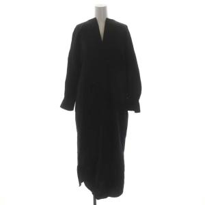 シャツワンピース ロング マキシ 長袖 スキッパー 36 黒 ブラック