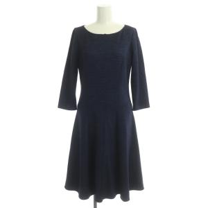 ワンピース ロング 長袖 千鳥柄 ウール混 38 黒 青 ブラック ブルー