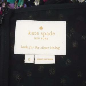 kate spade new york 総柄 カシュクールワンピース ミニ 長袖 0 黒 マルチカラー ブラック