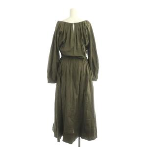 Plage 23SS Lawn ブラウジングギャザーワンピース ロング 長袖 38 カーキ