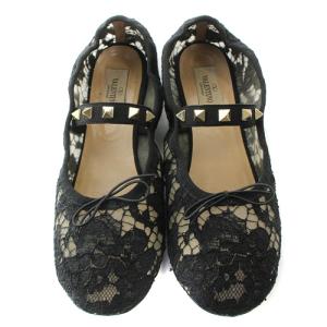 VALENTINO GARAVANI レース スタッズ ストラップシューズ 36.5 23.5cm 黒 ブラック
