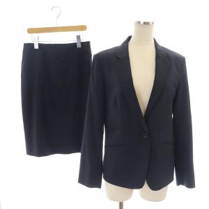 テーラードジャケット スカート セットアップ 上下 スーツ ストライプ 薄手 38 紺 ネイビー