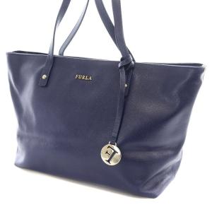 FURLA トートバッグ ハンドバッグ レザー 紺 ネイビー