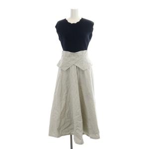 22AW ニットドッキングワンピース ノースリーブ マキシ ロング チェック柄 36 黒 ブラック 白 ホワイト