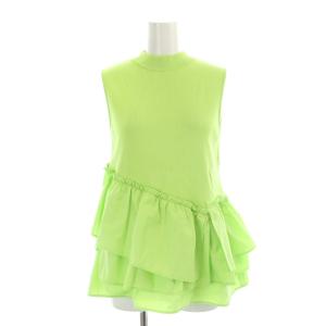 22SS ヘムフリルノースリーブ ニット カットソー ドッキング ティアード 36 黄緑 ライトグリーン