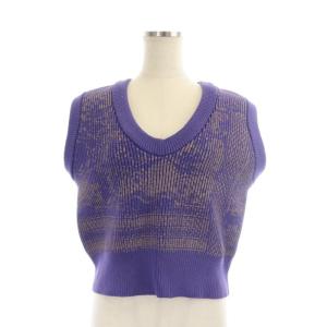 23SS 2WAY LACE PAINTING KNIT TOP ニット ベスト プルオーバー 総柄 F 紫 ベージュ パープル