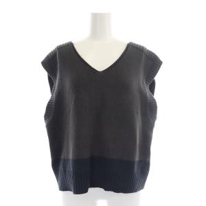 22SS COTTON LINEN SLUB ニットベスト プルオーバー Vネック コットン?U M 黒 ブラック カーキ