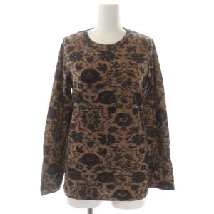 カットソー 長袖 プルオーバー ウール フラワー 2 S  黒 ブラック 茶 ブラウン