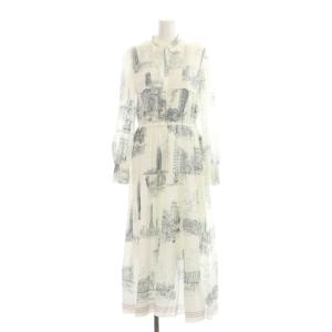 22SS ワンピース ロング マキシ丈 長袖 セーラーカラー 総柄 インナー付き 36 白 グレー ホワイト