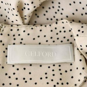 CELFORD ドットワンピース 半袖 ロング Vネックパフスリーブ 36 ベージュ 黒 ブラック