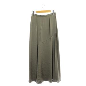 Theory 22SS CRUSHED SATIN ASYM SEAM MAXI ロングスカート マキシ フレア P カーキ
