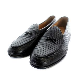 スモール スタンプリザード シューズ リボン レザー 41 25.5cm 黒 ブラック