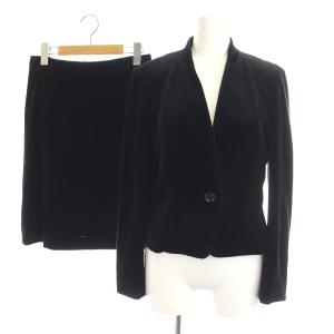 セットアップ 上下 38 ジャケット ノーカラー 総裏地 スカート タイト ミニ 38 黒 ブラック