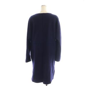 Leilian ノーカラーコート ウール ロング 11 紺 ネイビー