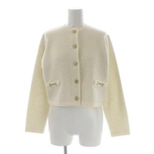 CELFORD 23AWスパンコールニットカーディガン 長袖 クルーネック ウール混 36 アイボリー