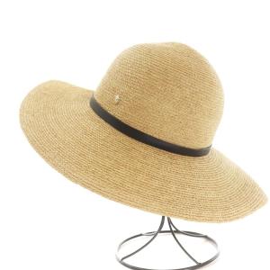 HELEN KAMINSKI MARGO ラフィアハット レザー ベルト ワンポイント ナチュラル 黒 ブラック