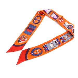 HERMES ツイリー スカーフ 総柄 シルク オレンジ