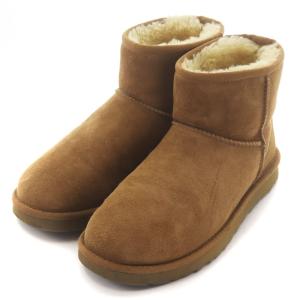 UGG australia W CLASSIC MINI ムートンブーツ ショート スエード レザー シープスキン ロゴ US7 24.0cm 茶 ブラウン