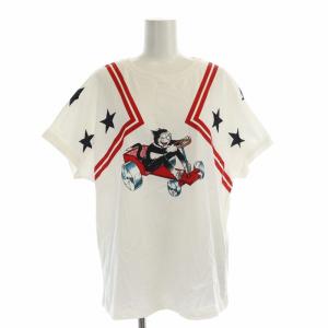 プリントクルーネックTシャツ カットソー 半袖 38 オフホワイト 赤 黒 オレンジ 470699