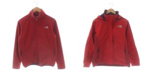 ナイロンジャケット フリース 2点セット マウンテンパーカー フード付き 長袖 S 赤 レッド