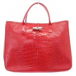 ロゾ 型押し トートバッグ ハンドバッグ レザー 赤 レッド