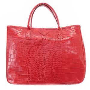 Longchamp ロゾ 型押し トートバッグ ハンドバッグ レザー 赤 レッド