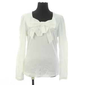 リボン 長袖カットソー ブラウス プルオーバー 切替 40 白 ホワイト