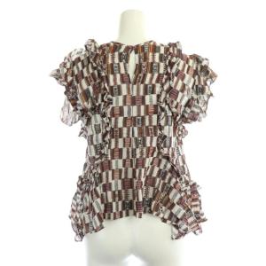 ISABEL MARANT ETOILE コットン総柄フリルブラウス 半袖 プルオーバー 34 白 マルチカラー ホワイト