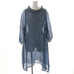 22年 チュニック ブラウス 長袖 シアー シースルー M 紺 ネイビー