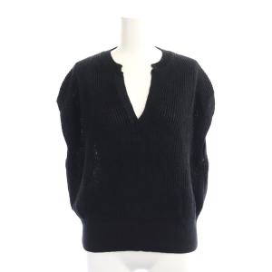 22SS リネン キーネックプルオーバー ニットベスト ノースリーブ S 黒 ブラック