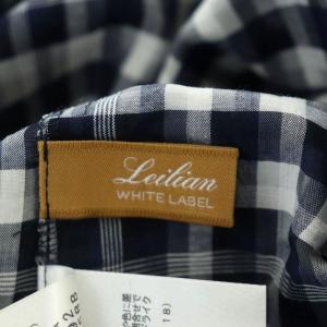 Leilian 近年モデル ホワイトレーベル チェックオーバーブラウス 五分袖 プルオーバー 大きいサイズ コットン混 13+ 紺 白 ネイビー